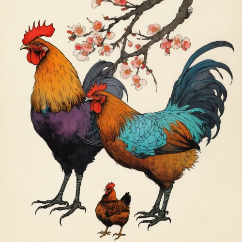 vintage rooster,winter chickens,flower and bird illustration,roosters,phoenix rooster,chickens,portrait of a hen,rooster,dwarf chickens,flock of chickens,bird couple,landfowl,hen,domestic chicken,chicken and eggs,backyard chickens,bird illustration,anthropomorphized animals,whimsical animals,rooster head,Illustration,Paper based,Paper Based 19