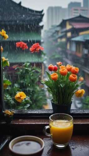 chrysanthemum tea,rainy day,flower tea,yunnan,chinese teacup,maojian tea,bowl of fruit in rain,china tea,chinese tea,tea flowers,tea zen,chongqing,dianhong tea,guizhou,vietnamese lotus tea,guilin,rainy,window sill,chinese herb tea,rain on window,Photography,Documentary Photography,Documentary Photography 06