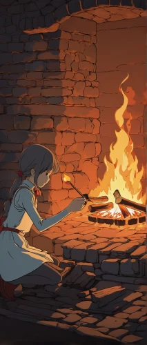 fireplace,fireside,fireplaces,hearth,campfires,firepit,campfire,log fire,stone oven,brick-kiln,blacksmith,warmth,fire place,fire wood,bonfire,masonry oven,charcoal kiln,yule log,wood fire,pizza oven,Illustration,Japanese style,Japanese Style 14