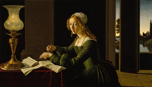 blonde woman reading a newspaper,the annunciation,girl studying,child with a book,woman praying,candlemas,candlemaker,praying woman,woman drinking coffee,meticulous painting,golden candlestick,girl with cloth,woman with ice-cream,girl with bread-and-butter,girl at the computer,girl with a pearl earring,woman playing,the magdalene,portrait of christi,medieval hourglass,Art,Classical Oil Painting,Classical Oil Painting 43