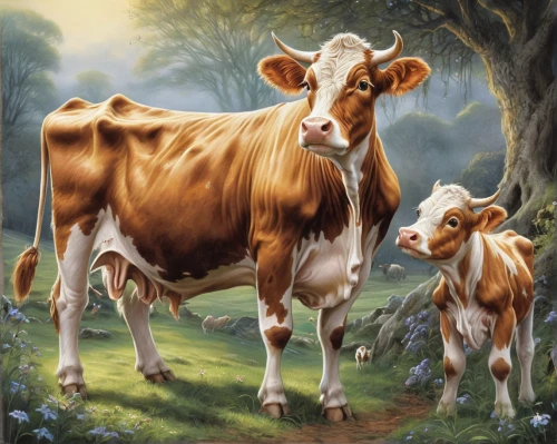 mother cow,holstein cattle,cow with calf,holstein cow,oxen,dairy cows,dairy cow,cow,red holstein,dairy cattle,domestic cattle,calf,nursing calf,cow herd,milk cows,cow-goat family,cows,holstein-beef,two cows,heifers,Illustration,Realistic Fantasy,Realistic Fantasy 02