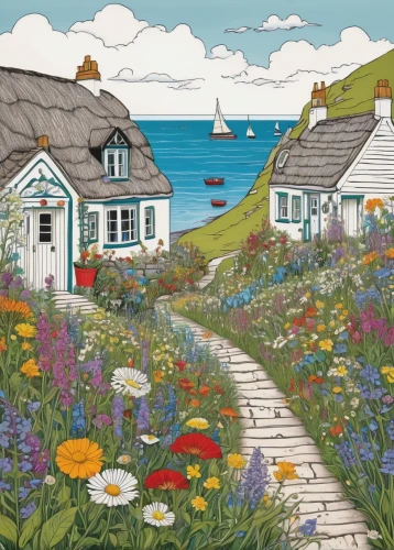 beach huts,seaside country,houses clipart,summer cottage,cottages,cottage garden,beach hut,cottage,seaside resort,coastal landscape,seaside daisy,cornwall,seaside view,isle of may,nubble,dorset,seaside,fisherman's house,newfoundland,fisherman's hut,Illustration,Black and White,Black and White 14