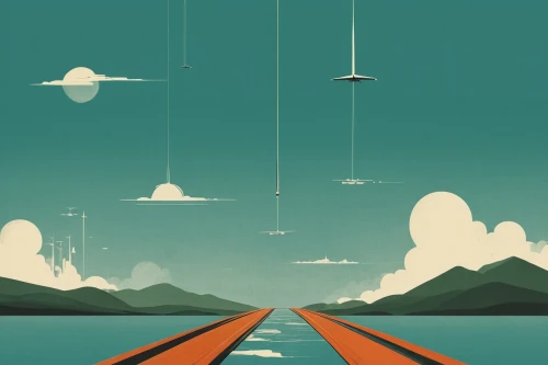 travel poster,futuristic landscape,airships,the road to the sea,road to nowhere,destinations,sky space concept,navigation,coastal road,sky,journey,sci fiction illustration,space ships,ufos,horizon,voyage,the road,navigate,roads,open road,Illustration,Japanese style,Japanese Style 08