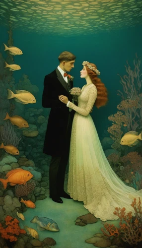 wedding couple,wedding photo,underwater background,just married,romantic scene,wedding photographer,wedding photography,pre-wedding photo shoot,honeymoon,bride and groom,romantic portrait,couple in love,newlyweds,man and wife,beautiful couple,young couple,matrimony,mermaid background,wedding invitation,love couple,Illustration,Retro,Retro 17