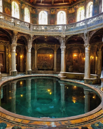 roman bath,baptistery,thermal bath,water palace,floor fountain,thermae,marble palace,reflecting pool,renaissance,water castle,europe palace,cistern,sistine chapel,infinity swimming pool,thermal spring,the body of water,venetian,hallia venezia,kunsthistorisches museum,atlantis,Illustration,Abstract Fantasy,Abstract Fantasy 01