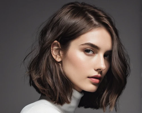 asymmetric cut,bob cut,smooth hair,semi-profile,profile,jaw,side face,layered hair,haired,paloma,natural color,shoulder length,half profile,model,pale,hair shear,management of hair loss,model beauty,colorpoint shorthair,cg,Illustration,Black and White,Black and White 18