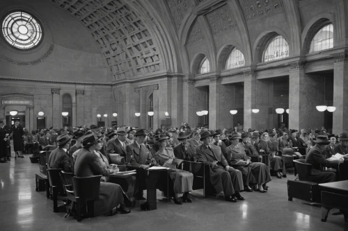 lecture hall,lecture room,academic conference,union station,the conference,conference hall,general assembly,grand central terminal,1940s,1952,national archives,1940,1950s,oval forum,library of congress,conference,seminar,boston public library,conferencing,men sitting,Conceptual Art,Sci-Fi,Sci-Fi 06