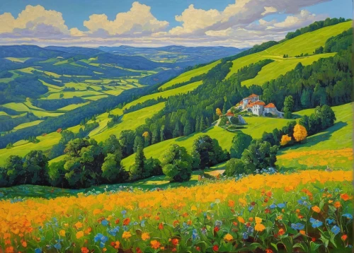 meadow landscape,tuscan,transilvania,rural landscape,home landscape,meadow in pastel,summer meadow,mountain meadow,flower field,flower meadow,green meadow,landscape,springtime background,spring meadow,blanket of flowers,colomba di pasqua,green meadows,panoramic landscape,clover meadow,salt meadow landscape,Art,Classical Oil Painting,Classical Oil Painting 17
