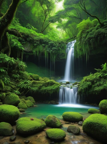 green waterfall,green forest,japan landscape,beautiful japan,green trees with water,green landscape,green wallpaper,mountain spring,fairy forest,natural scenery,waterfalls,fairytale forest,flowing water,rain forest,full hd wallpaper,the natural scenery,nature landscape,greenforest,shizuoka prefecture,green water,Illustration,Realistic Fantasy,Realistic Fantasy 08
