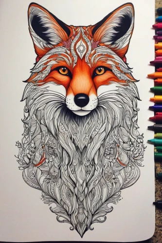 red fox,fox,watercolour fox,redfox,a fox,foxes,coloring outline,colored pencil background,grey fox,coloring for adults,color pencils,line art animals,vulpes vulpes,fox stacked animals,line art animal,colour pencils,colourful pencils,colored pencils,adorable fox,cute fox,Illustration,Realistic Fantasy,Realistic Fantasy 07