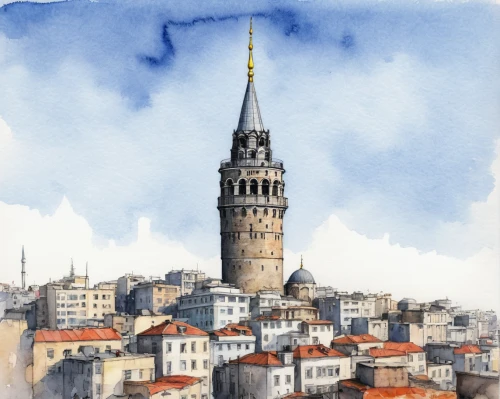galata tower,galata,istanbul,istanbul city,watercolor,watercolor sketch,watercolor painting,ayasofya,constantinople,kadikoy,minarets,watercolor paint,watercolour,taksim square,spire,messeturm,toledo,blue mosque,sultanahmet,white tower,Conceptual Art,Daily,Daily 30