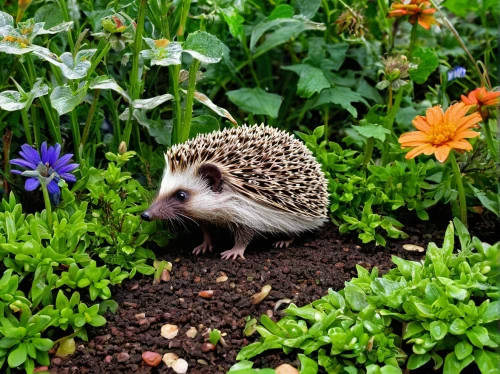 amur hedgehog,young hedgehog,hedgehog,hedgehogs,domesticated hedgehog,hedgehog child,hedgehogs hibernate,hoglet,hedgehog head,garden pest,flower animal,gardening,garden gnome,potato blossoms,on a wild flower,in the garden,garden salad,prickly,flower bed,garden ornament,Illustration,American Style,American Style 06