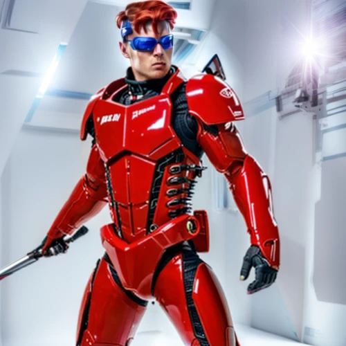 red super hero,cosplay image,cosplayer,3d man,red,red matrix,star-lord peter jason quill,suit actor,high-visibility clothing,lacrosse protective gear,digital compositing,cosplay,cyber glasses,wearables,steel man,cyborg,red arrow,personal protective equipment,cybernetics,action hero