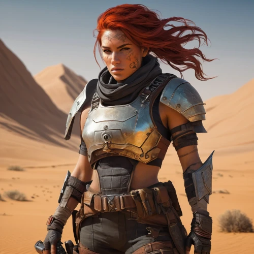 female warrior,dune,warrior woman,petra,shepard,cg artwork,sci fiction illustration,artemisia,sahara,viewing dune,dune 45,girl on the dune,renegade,merzouga,alien warrior,nomad,wind warrior,mercenary,desert background,head woman,Conceptual Art,Fantasy,Fantasy 08