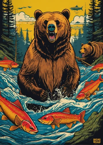 alaska,kodiak bear,kodiak,bear kamchatka,the bears,bears,bear market,grizzlies,grizzly bear,nordic bear,grizzly,great bear,cd cover,ice bears,big bear,bear,kamchatka,big-game fishing,brown bears,cover,Illustration,American Style,American Style 10