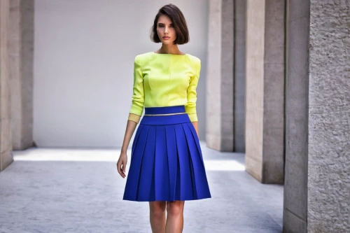 menswear for women,color combinations,women clothes,scalloped,women fashion,trend color,sheath dress,mazarine blue,women's clothing,woman in menswear,pencil skirt,yellow and blue,overskirt,asymmetric cut,ladies clothes,vibrant color,two color combination,neon colors,stylistically,fashion street,Photography,Fashion Photography,Fashion Photography 14