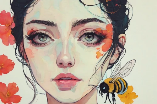 honeybee,drawing bee,honey bee,bee honey,honey bees,honeybees,tiger lily,bees,pollinate,bee hive,wild bee,beehive,fashion illustration,ladybugs,silk bee,lady bug,watercolor painting,queen bee,two bees,bee friend,Illustration,Paper based,Paper Based 19