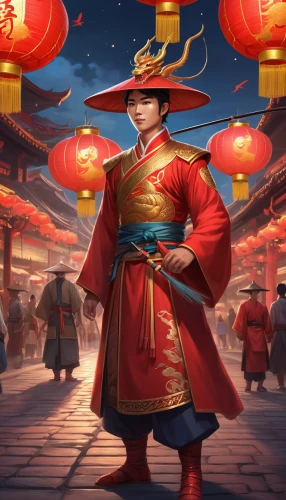 yi sun sin,shuanghuan noble,red lantern,wuchang,zui quan,xing yi quan,chinese background,happy chinese new year,spring festival,china cny,mulan,xi'an,chinese art,xun,chinese new year,asian conical hat,game illustration,mid-autumn festival,oriental painting,hanbok,Illustration,Realistic Fantasy,Realistic Fantasy 01