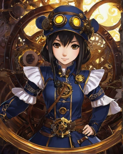 steampunk,steampunk gears,clockmaker,honmei choco,admiral,key-hole captain,kantai collection sailor,meteora,sterntaler,vanessa (butterfly),euphonium,erika,admiral von tromp,witch's hat icon,astronomical clock,officer,portrait background,elza,luna,oktoberfest background,Illustration,Japanese style,Japanese Style 14