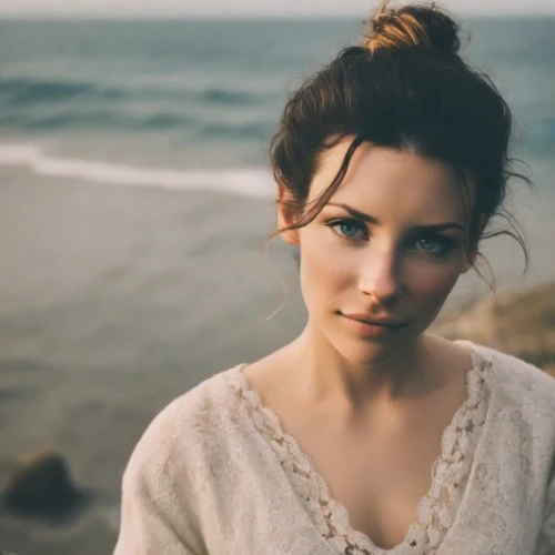 malibu,romantic portrait,romantic look,vintage woman,young woman,beautiful woman,woman portrait,girl on the dune,beautiful young woman,attractive woman,beautiful face,seaside daisy,wren,porcelain doll,vintage girl,pale,mystical portrait of a girl,women's eyes,beach background,beautiful girl