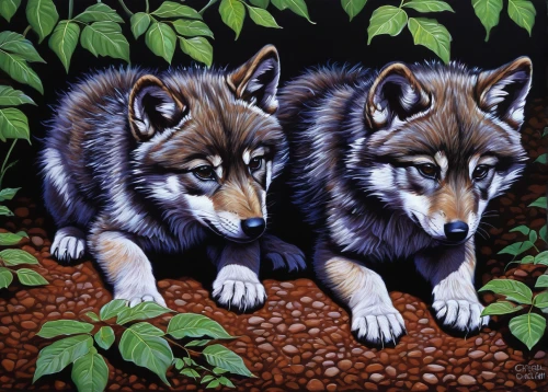 two wolves,wolves,huskies,wolf couple,woodland animals,oil painting on canvas,canis lupus,canis lupus tundrarum,canidae,canines,red wolf,oil painting,wolf pack,gray wolf,werewolves,european wolf,wolf hunting,forest animals,three dogs,oil on canvas,Conceptual Art,Daily,Daily 23