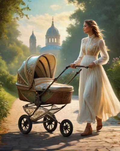 baby carriage,stroller,carrycot,dolls pram,walk with the children,kate greenaway,blue pushcart,children's fairy tale,little girl in wind,world digital painting,father with child,children's background,stepmother,little girl and mother,handcart,woman walking,fantasy picture,mother-to-child,pregnant woman icon,strolling,Conceptual Art,Fantasy,Fantasy 05