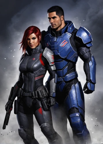 shepard,storm troops,sci fiction illustration,cg artwork,red and blue,protectors,capitanamerica,war machine,game illustration,man and wife,mercenary,infiltrator,patrols,vilgalys and moncalvo,background image,heavy armour,husband and wife,game characters,officers,protecting,Photography,Documentary Photography,Documentary Photography 24