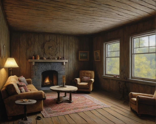grant wood,sitting room,danish room,log cabin,log home,wood wool,fireplaces,cabin,family room,wooden windows,country cottage,fireplace,knotty pine,recreation room,new echota,study room,the living room of a photographer,livingroom,fire place,window treatment,Conceptual Art,Daily,Daily 30