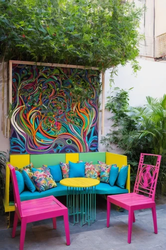 outdoor sofa,outdoor furniture,patio furniture,garden furniture,outdoor table and chairs,patio,chaise lounge,garden decor,garden bench,outdoor table,yard art,garden design sydney,sofa set,outdoor bench,contemporary decor,tel aviv,moroccan pattern,painted block wall,outdoor dining,vibrant color,Illustration,Abstract Fantasy,Abstract Fantasy 08