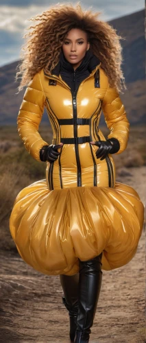 bjork,rain suit,dry suit,fur bee,yellow jacket,high-visibility clothing,weatherproof,hazmat suit,mongolian,raincoat,parka,coat,puffer,latex clothing,latex,vogue,varroa destructor,inflatable,fur,sleeping bag