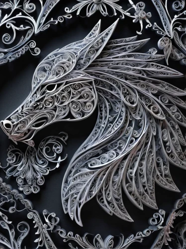 metal embossing,filigree,dragon design,an ornamental bird,ornamental bird,raven sculpture,gryphon,silver octopus,silversmith,paper art,silver lacquer,fractalius,head plate,carved wood,ornate,metalsmith,glass yard ornament,ornamental,frame ornaments,decorative element,Unique,Paper Cuts,Paper Cuts 09