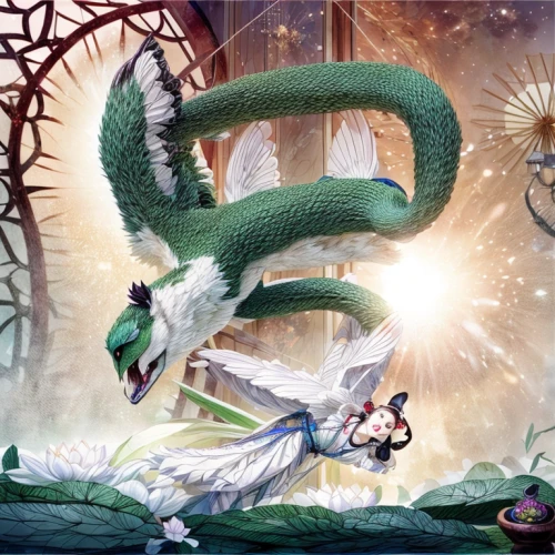 3d fantasy,shanghai disney,quetzal,fantasy picture,fairy tale character,children's fairy tale,green snake,green dragon,nine-tailed,game illustration,dragon li,fantasy art,antasy,fairy tale,serpent,flying snake,fairy world,anahata,fantasia,doubletail