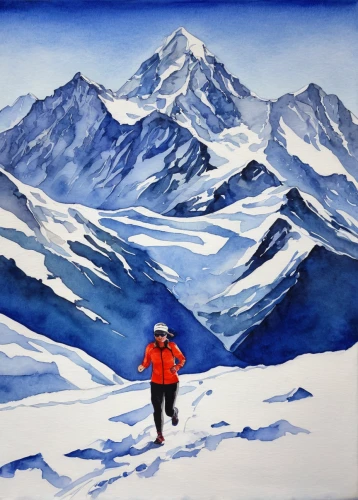 ortler winter,ortler,monte rosa,ski touring,weisshorn,watercolor painting,piz bernina,monte rosa massif,ruapehu,watercolour,piste,mt cook,mont blanc,grossglockner,breithorn,denali,watercolor,schilthorn,watercolor background,everest region,Illustration,Paper based,Paper Based 22