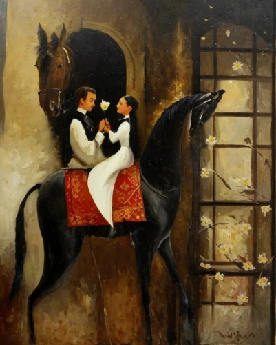 young couple,man and horses,horseback,hamelin,courtship,romantic scene,horse riders,dongfang meiren,horse-drawn,equestrian,equestrianism,khokhloma painting,vintage art,vintage horse,riding lessons,romantic portrait,two-horses,asher durand,jockey,horsemanship,Common,Common,Cartoon