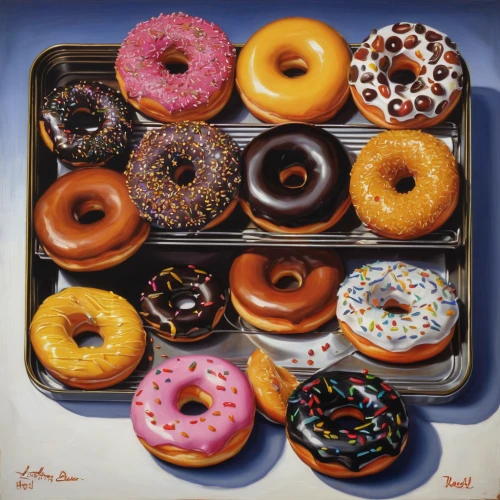 donut illustration,donut drawing,donuts,doughnuts,donut,doughnut,oil painting on canvas,still-life,food icons,oil on canvas,colored pencil background,bakery products,oil painting,modern pop art,sufganiyah,glaze,glazed,art with points,bagels,still life,Illustration,Retro,Retro 04