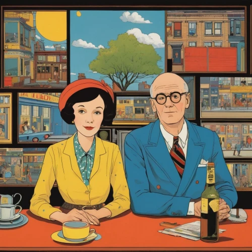 vintage man and woman,clue and white,old couple,roaring twenties couple,grandparents,vintage illustration,as a couple,parents,coffee tea illustration,man and wife,vintage boy and girl,fifties,vintage couple silhouette,the coffee shop,cool woodblock images,retro 1950's clip art,american gothic,book illustration,reading glasses,french press,Illustration,Vector,Vector 12