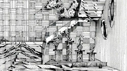 panoramical,escher,albrecht dürer,medieval architecture,kirrarchitecture,seismograph,crosshatch,frame drawing,pen drawing,house drawing,hand-drawn illustration,engraving,sheet drawing,game drawing,biomechanical,house hevelius,lithograph,line drawing,hanging houses,structures,Design Sketch,Design Sketch,None