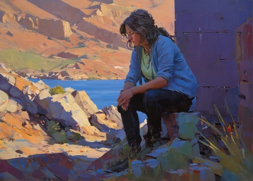 cliff dwelling,girl studying,girl sitting,woman sitting,oberlo,oil painting,study,girl on the river,woman at the well,woman playing,artist portrait,painting,italian painter,blue painting,girl on the dune,painting work,carol colman,cliff top,evening light,bixby creek bridge,Conceptual Art,Sci-Fi,Sci-Fi 01