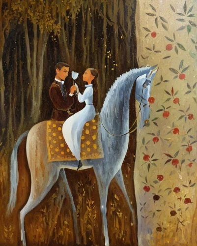 man and horses,horseback,equestrian,two-horses,hunting scene,young couple,khokhloma painting,horse riders,dressage,equitation,autumn idyll,romantic scene,horse-drawn,autumn chores,children's fairy tale,horses,horse grooming,endurance riding,horseman,fairy tale,Common,Common,Cartoon