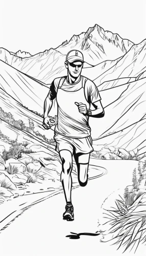 ultramarathon,run uphill,adventure racing,trail running,long-distance running,cross-country skier,middle-distance running,half-marathon,racewalking,endurance sports,female runner,hiker,uphill,runner,mountain guide,trail searcher munich,cross-country skiing,marathon,coloring page,desert run,Illustration,Black and White,Black and White 04