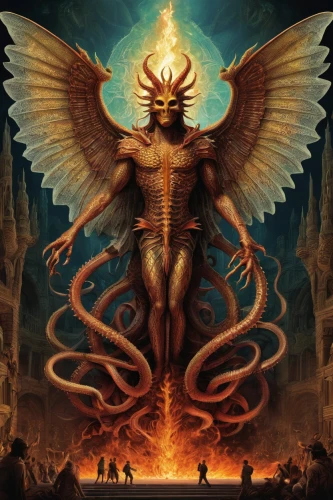 pillar of fire,archangel,lucifer,the archangel,angelology,hinnom,daemon,death angel,sun god,fire angel,angel of death,testament,buddhist hell,sphinx pinastri,garuda,angels of the apocalypse,supernatural creature,prophet,death god,golden scale,Illustration,Retro,Retro 24