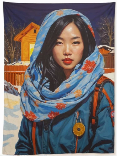 asian woman,vietnamese woman,korean village snow,girl with cloth,kitchen towel,chinese art,kyrgyzstan som,motif,bhutan,japanese woman,fabric painting,snow scene,janome chow,inner mongolian beauty,han thom,qinghai,beach towel,asia,korean,south korea,Conceptual Art,Graffiti Art,Graffiti Art 06