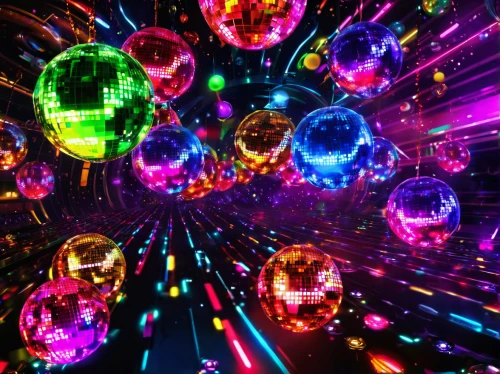 disco,christmas balls background,prism ball,disco ball,colored lights,party lights,mirror ball,glass balls,christmas balls,rave,glass ball,epcot ball,spheres,discobole,colorful light,3d background,fractal lights,nightclub,cinema 4d,colorful foil background,Illustration,Realistic Fantasy,Realistic Fantasy 38