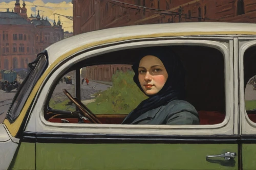 woman in the car,girl in car,girl and car,woman with ice-cream,simca,cinquecento,1940 women,woman sitting,car window,the girl's face,fiat 518,leningrad,woman thinking,woman holding a smartphone,simca ariane,girl with a wheel,the girl at the station,fiat 500 giardiniera,rear-view mirror,woman pointing,Art,Classical Oil Painting,Classical Oil Painting 25