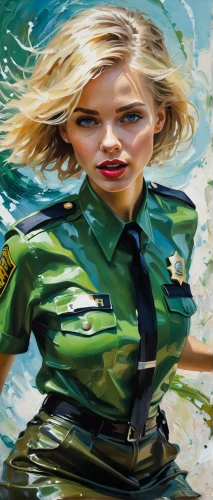 policewoman,park ranger,girl scouts of the usa,woman fire fighter,oil painting on canvas,police officer,oil painting,officer,military person,police uniforms,art painting,military officer,traffic cop,sheriff,garda,the blonde in the river,policia,girl with gun,photo painting,painting technique