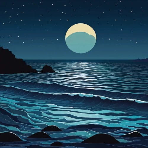 sea night,blue moon,ocean background,seascape,sea landscape,sea,blue sea,ocean,japanese waves,ocean waves,japanese wave paper,cool woodblock images,the sea,seascapes,moonlit night,blue planet,north sea,night scene,moonlight,sea ocean,Illustration,Vector,Vector 12