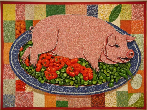pot-bellied pig,domestic pig,pig,wool pig,pork in a pot,suckling pig,pork,pig roast,pork barbecue,salad plate,roast pork,farmer's salad,placemat,swine,mini pig,pickled pigs feet,piglet,piglets,lucky pig,boar,Conceptual Art,Daily,Daily 26