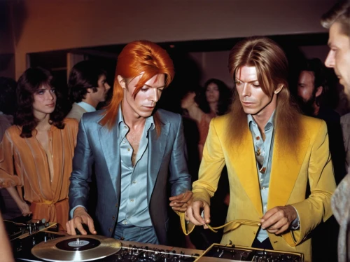 60s,david bowie,70s,hound dogs,mick,the rolling stones,1971,1967,1973,golden record,orange juice,45rpm,50 years,1960's,70's icon,redheads,color image,pinball,fifties records,ginger rodgers,Illustration,Realistic Fantasy,Realistic Fantasy 04