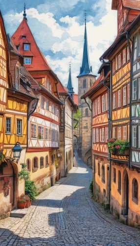 rothenburg,bamberg,nuremberg,half-timbered houses,medieval street,medieval town,freiburg,tübingen,half-timbered wall,muenster,erfurt,luneburg,colmar,ulm,medieval architecture,half-timbered,germany,escher village,hildesheim,wernigerode,Conceptual Art,Daily,Daily 17