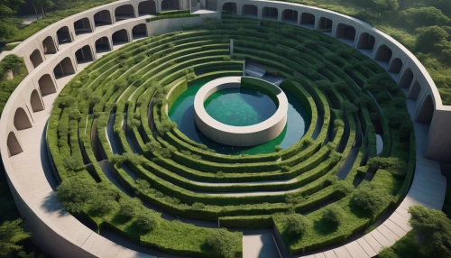 fibonacci spiral,getty centre,maze,vertigo,helix,spiral,spiralling,green garden,fibonacci,aaa,amphitheater,the center of symmetry,garden of plants,amphitheatre,spirals,spiral pattern,tunnel of plants,concentric,semi circle arch,zen garden,Conceptual Art,Sci-Fi,Sci-Fi 11